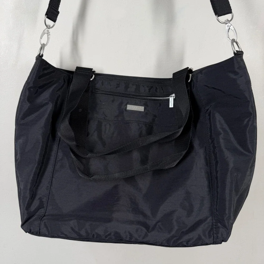 Baggallini All Around Tote Black Nylon Crossbody Shoulder Travel Bag Tech Sleeve